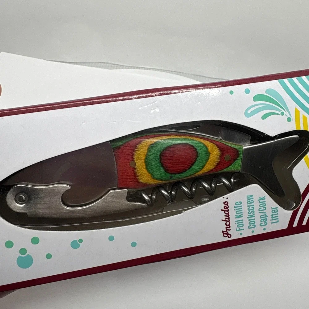 Streamline Waiter's Corkscrew Bottle Opener Fish Design‎ Foil Knife Cork Lifter